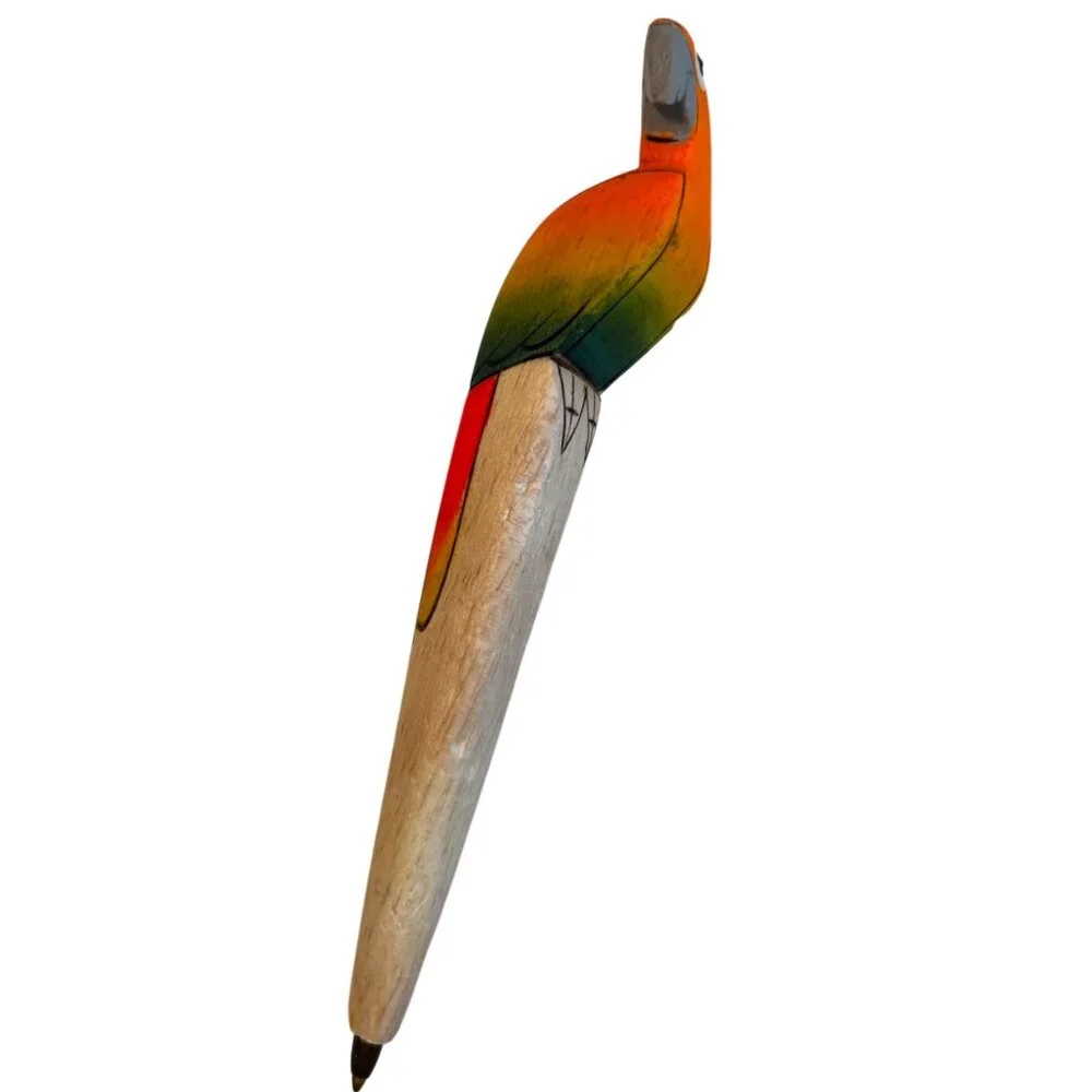 Handcrafted Wooden Parrot Ballpoint Pen Tropical Bird Design Writing Accessory